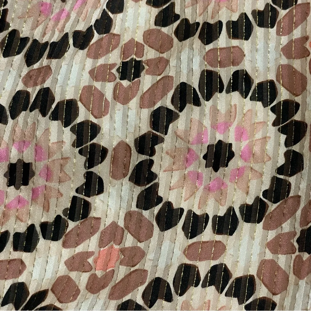 Kate Spade Pink By the Pool Mosaic Floral Print Metallic Stripe Ruffle Dress
